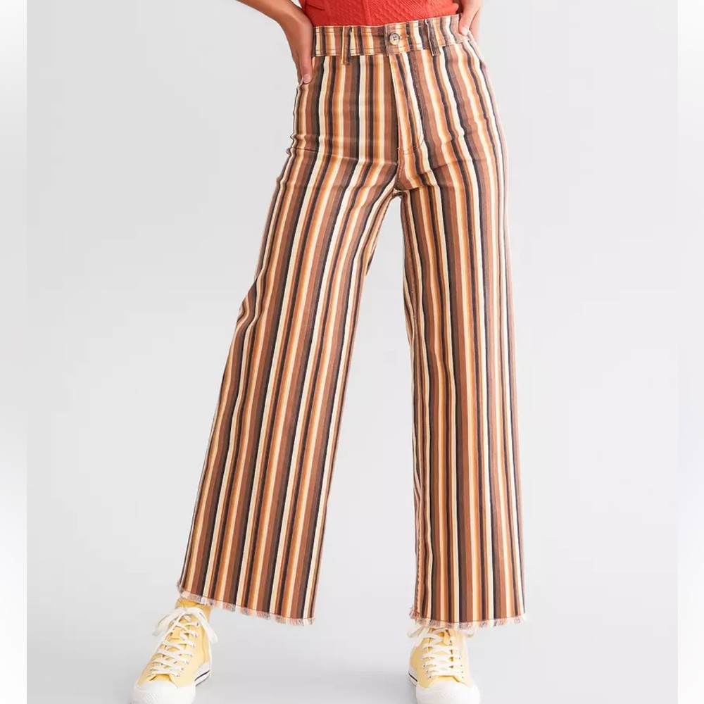 Billabong Striped Wide Leg Pants in Brown and Yellow
